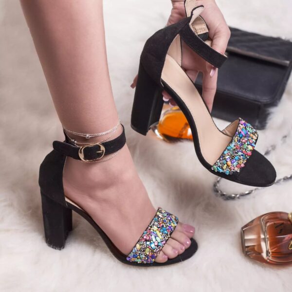 SANDALE CU TOC JULY PIELE ECOLOGICA INTOARSA NEGRU