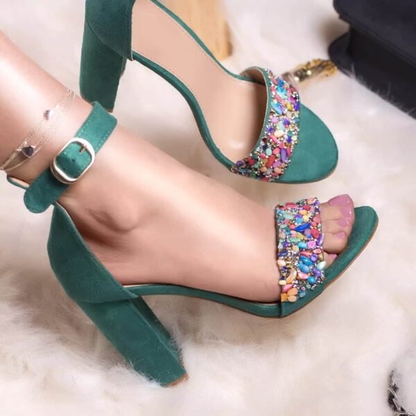 SANDALE CU TOC JULY PIELE ECOLOGICA INTOARSA VERDE