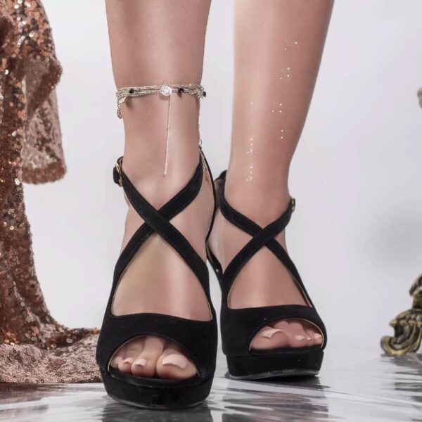 Sandale cu toc Miruna NEGRU PIELE INTOARSA