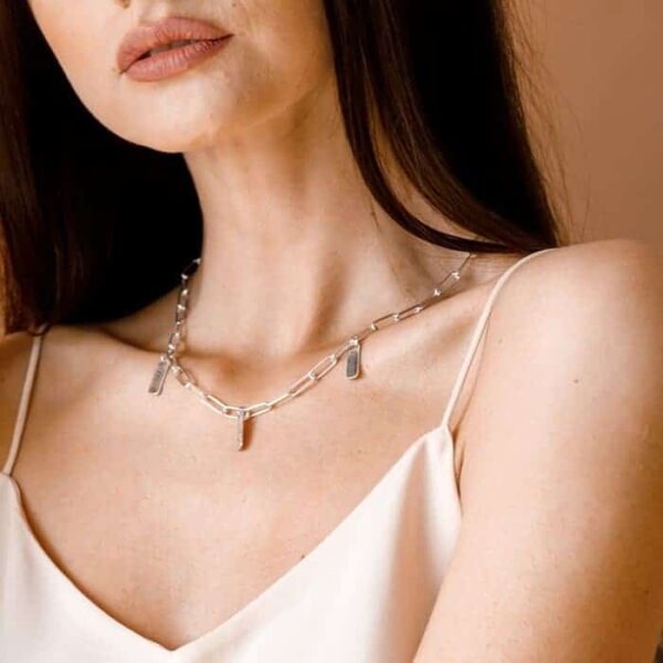 Colier personalizat – Chic Elements – Lant cu zale dreptunghiulare – Pandantive dreptunghiulare personalizate – Argint 925