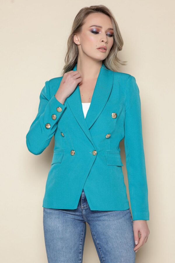 Sacou dama MBG turquoise prevazut cu nasturi metalici