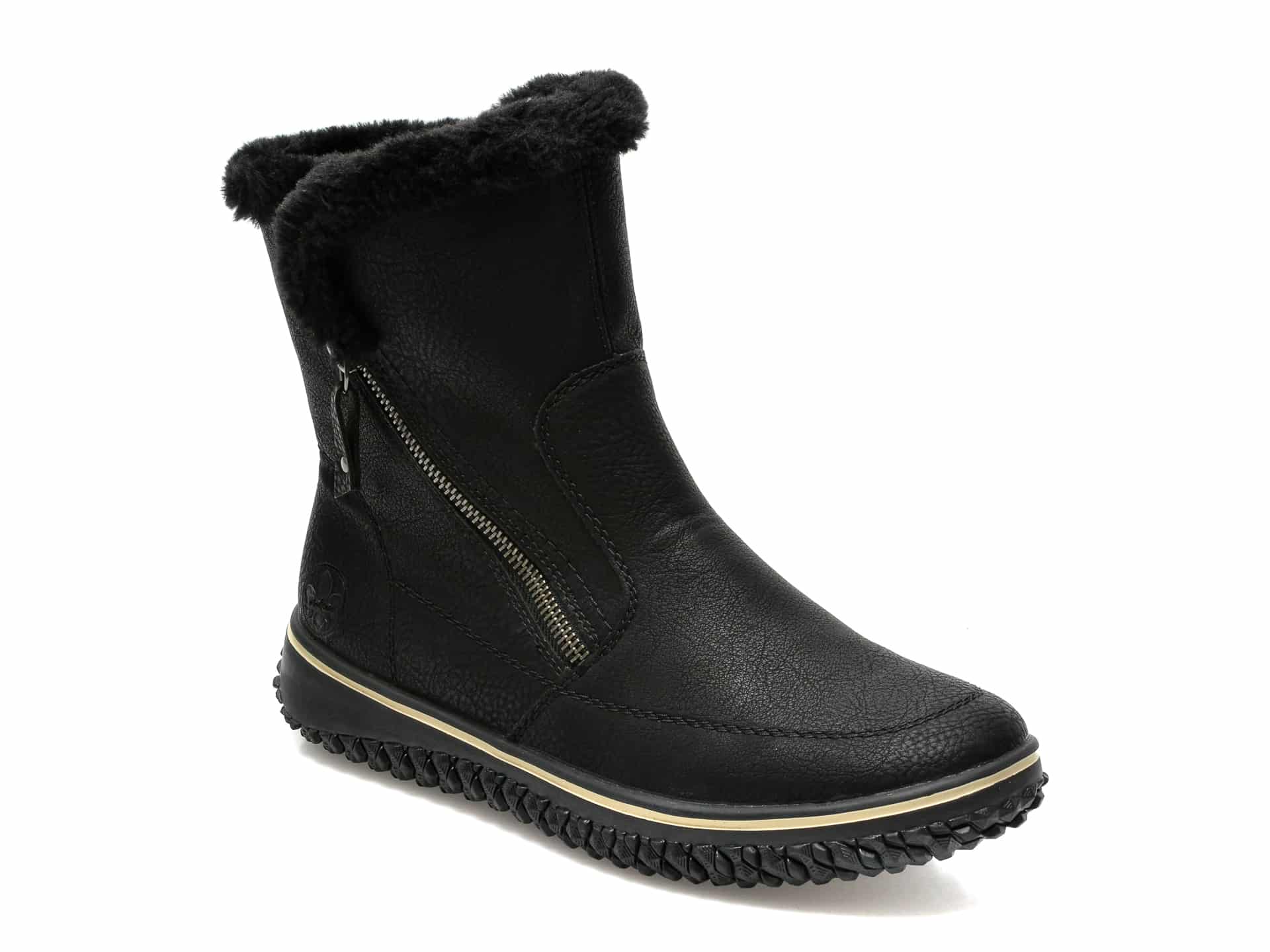 Ghete RIEKER negre, Z4281, din piele ecologica