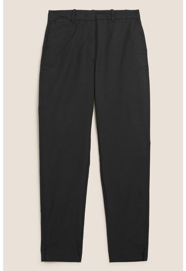 Pantaloni crop cu croiala conica si talie inalta