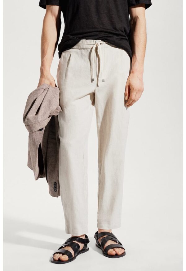 Pantaloni slim fit din amestec de in Romelino