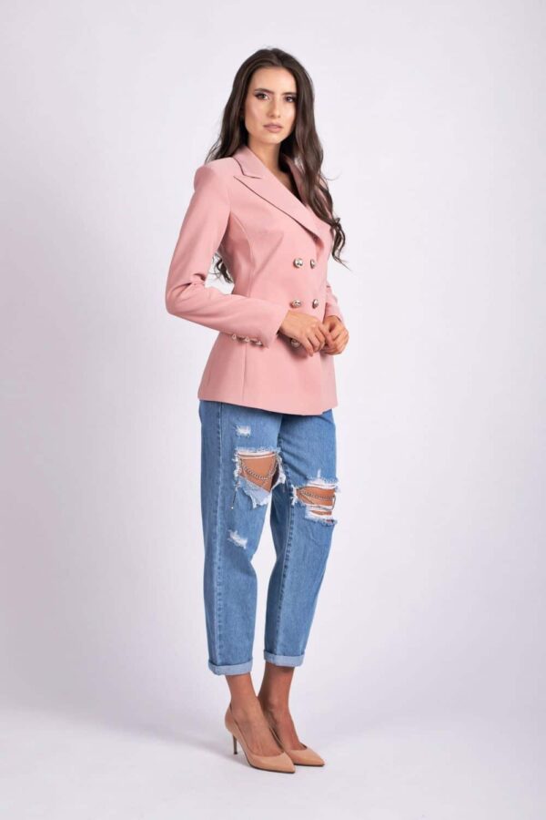 Sacou roz casual cu doua randuri de nasturi