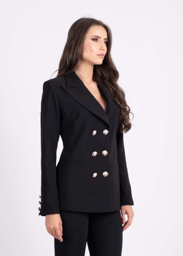 Sacou elegant negru prevazut cu doua randuri de nasturi