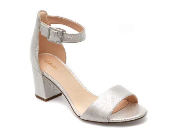 Sandale CLARKS argintii, DEVA MAE 18-S, din piele ecologica