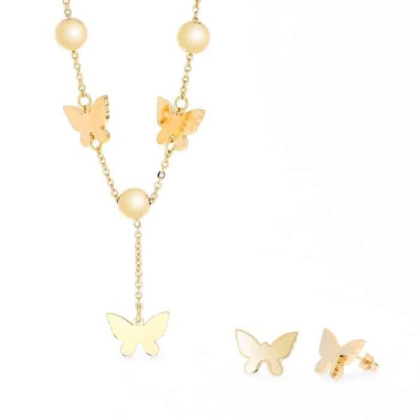 Set colier si cercei – Golden Butterflies – placat cu aur 18K