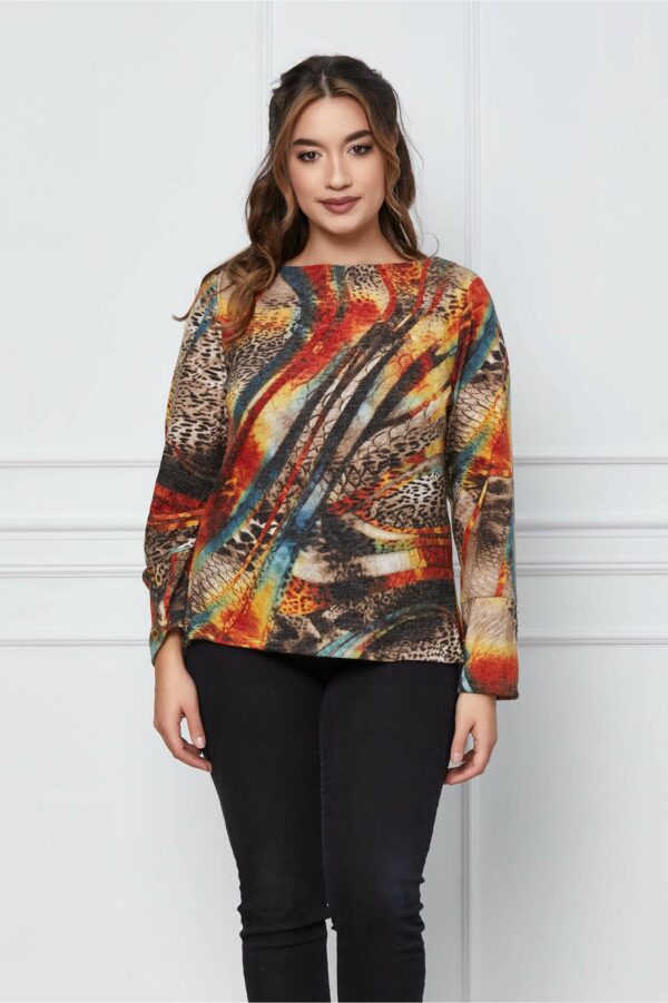 Bluza Jessie bej cu animal print si imprimeu caramiziu