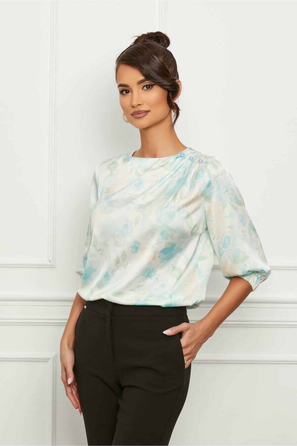 Bluza LaDonna din satin cu imprimeuri florale albastre