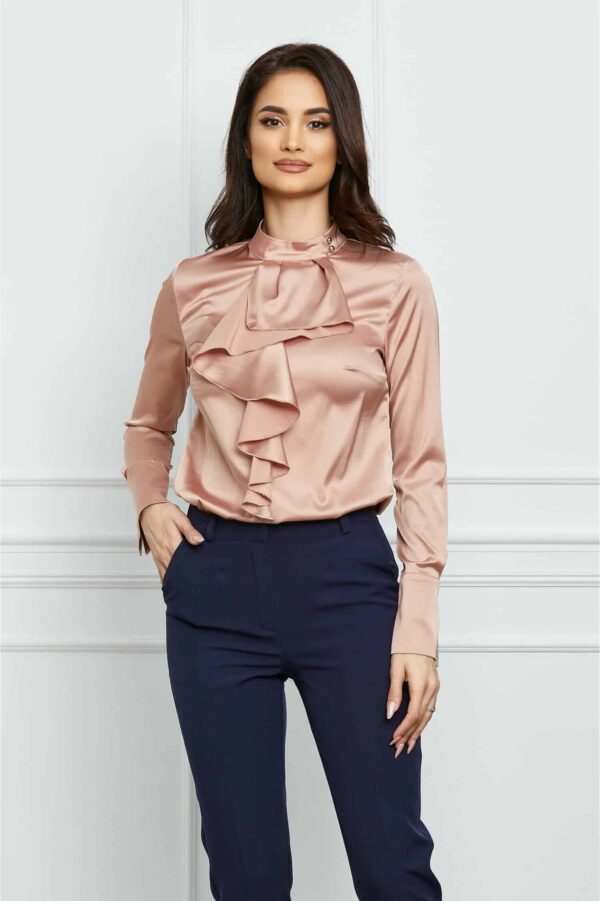 Bluza MBG roz satinata cu volan la bust