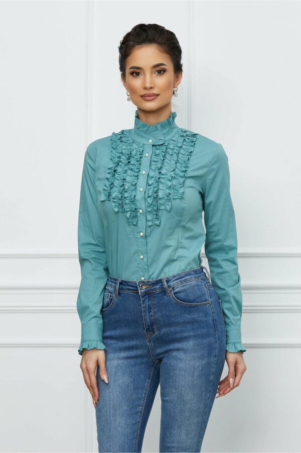 Body MBG tip camasa bleu cu volanase incretite la bust