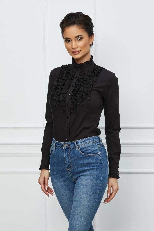 Body MBG tip camasa negru cu volanase incretite la bust