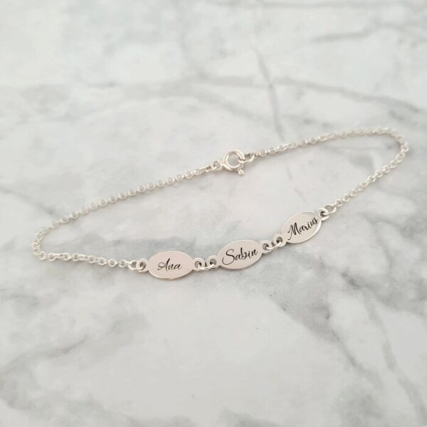 Bratara 3 placute personalizate – cu lantisor- Argint 925