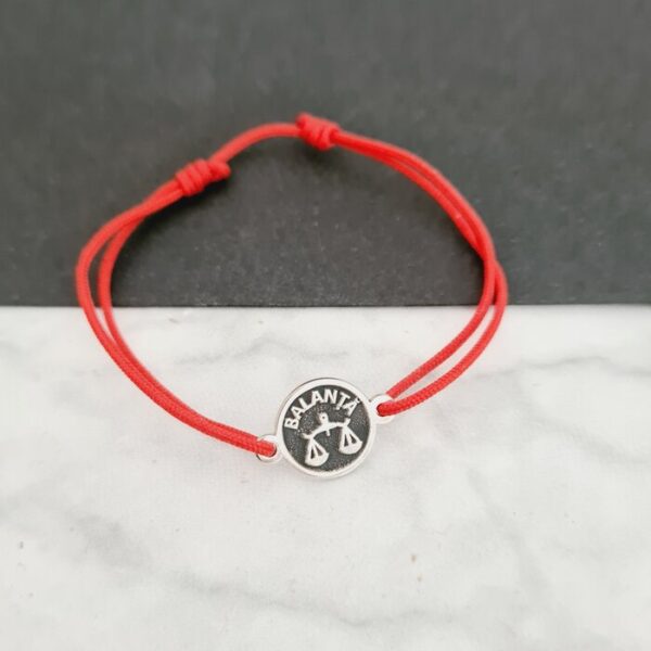 BRATARA ARGINT BALANTA – SNUR ROSU