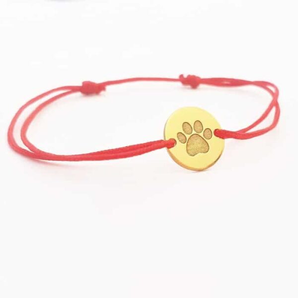 Bratara banut 10 mm – Gravat cu labuta – Aur Galben 14K – snur reglabil