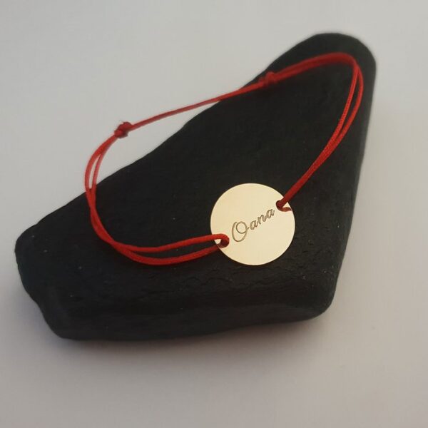 Bratara banut 15 mm – Gravat cu nume/data/mesaj – Aur Galben 14K – snur reglabil