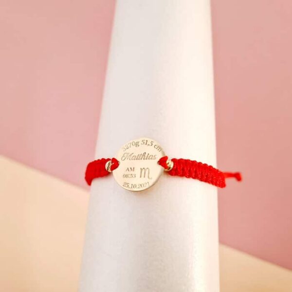 Bratara banut 15 mm – Marturie Botez cu 2 bilute de 3 mm – Aur Galben 14k – Snur reglabil impletit de diverse culori