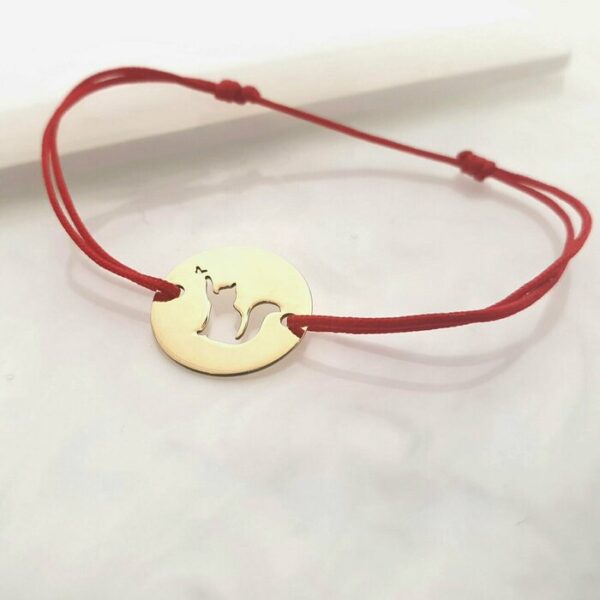 Bratara banut 15 mm – Pisica decupata – Aur Galben 14K – snur reglabil, diverse culori