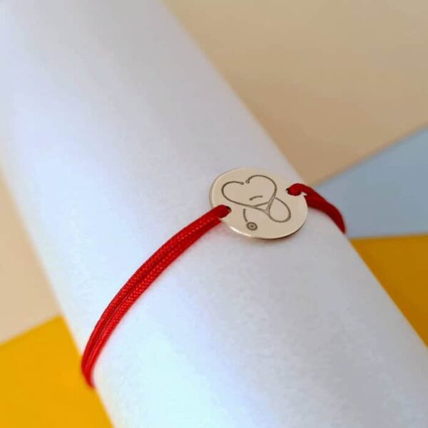 Bratara banut – Stetoscop sub forma unei inimi – Aur Galben 14K – snur reglabil