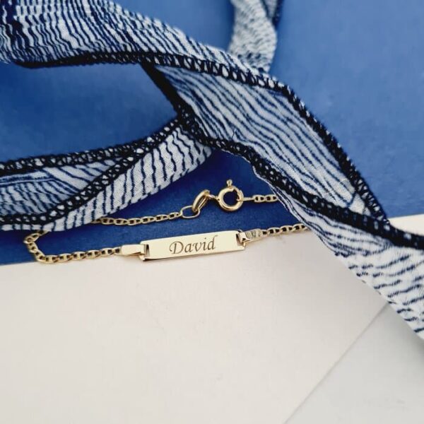 Bratara bebe – Placuta personalizata cu nume si lant gros – Aur Galben 9K