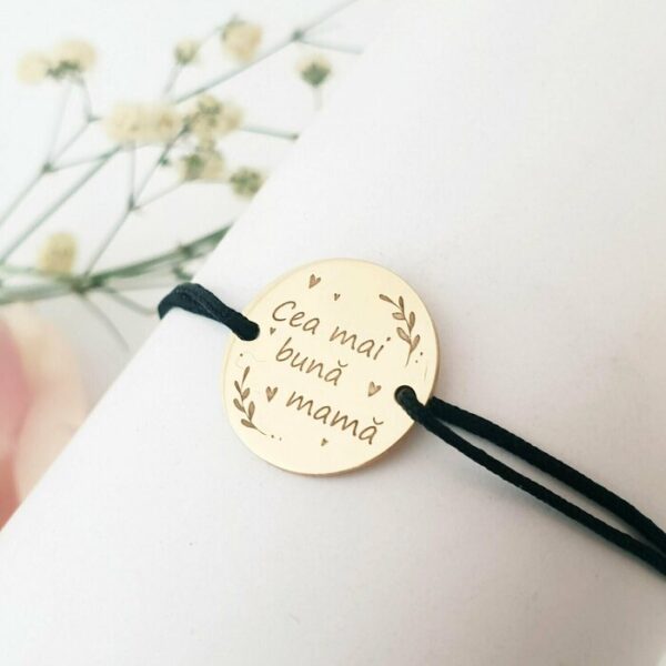 Bratara Cea mai buna mama – Aur Galben 14k – snur reglabil