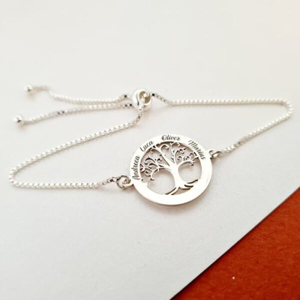 Bratara personalizata – Copacul Vietii si nume – Lantisor glisant ajustabil – Argint 925