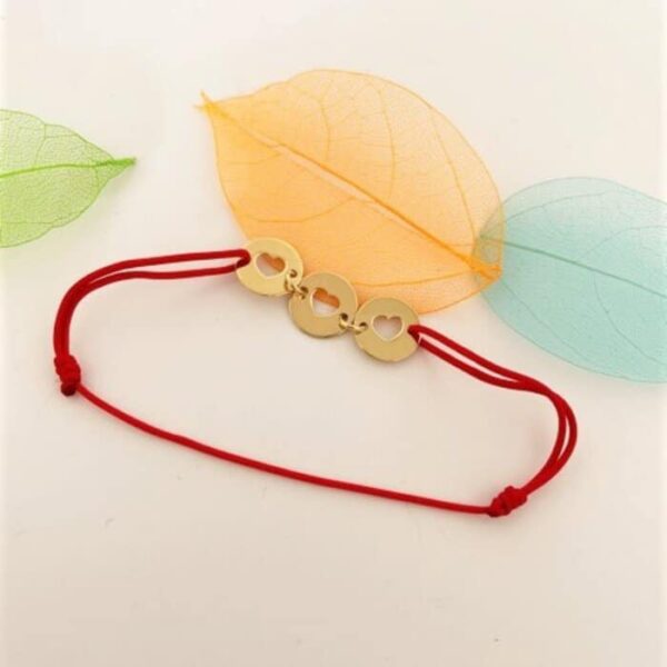 Bratara cu 3 banuti cu inima decupata – Argint 925 placat cu Aur Galben 18 K – Snur reglabil, diverse culori