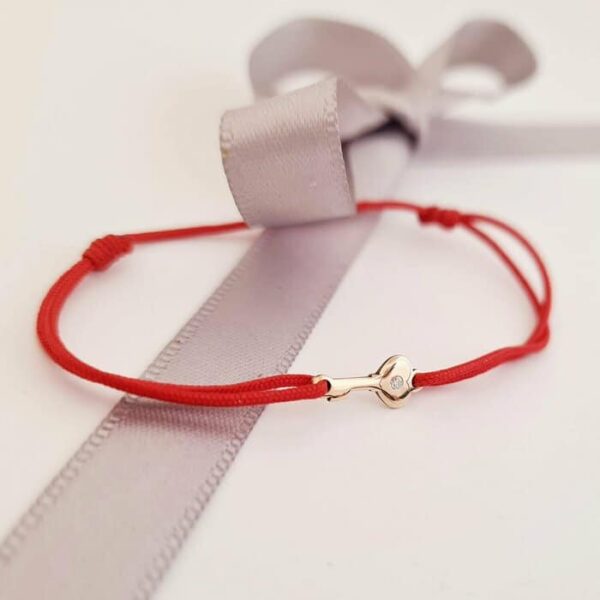 Bratara cu Diamant natural – Cheie – Aur Galben 14K si snur reglabil