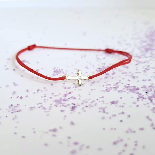 Bratara cu Diamant natural – Cruce – Aur Galben 14K – snur reglabil