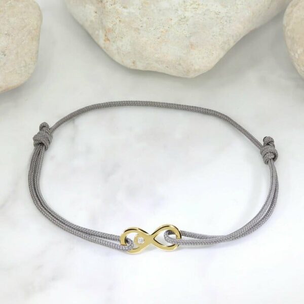 Bratara cu Diamant natural – Model infinit – Aur Galben 14K si snur reglabil