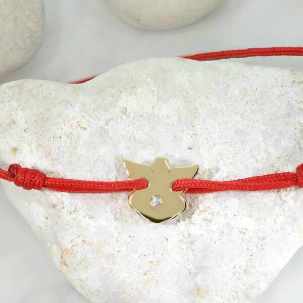 Bratara cu Diamant natural – Model Inger stilizat – Aur Galben/Roz/Alb 14K si snur reglabil