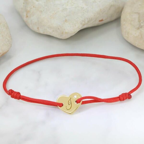 Bratara cu Diamant natural – Model inima – Aur Galben/Roz/Alb 14K si snur reglabil