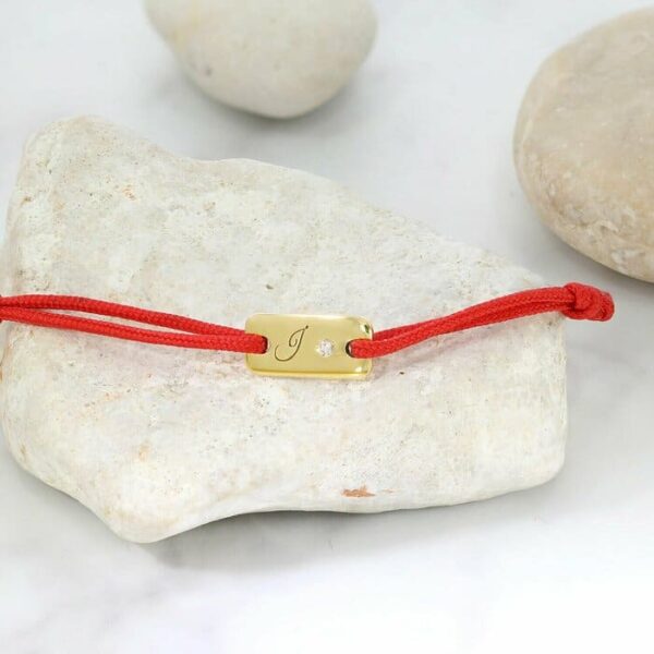 Bratara cu Diamant natural – Model placuta – Aur Galben/Roz/Alb 14K si snur reglabil