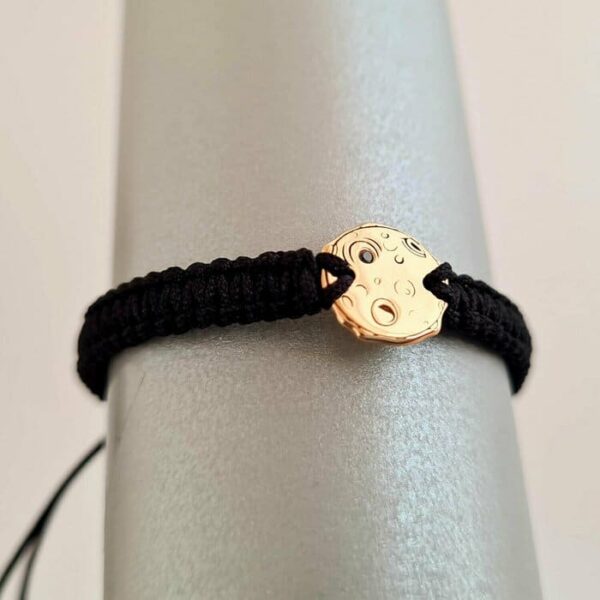 Bratara cu Diamant natural negru – Luna plina – Aur Galben 14K si snur reglabil impletit