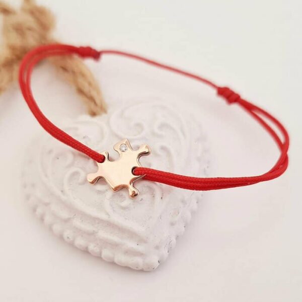 Bratara cu Diamant natural – Piesa de puzzle – Aur Roz 14K si snur reglabil