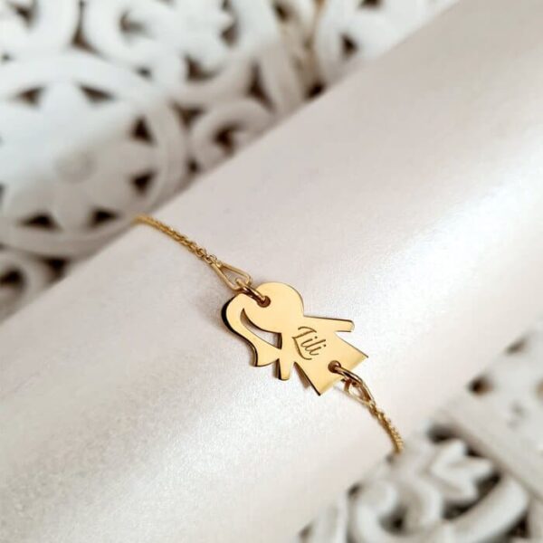 Bratara cu lantisor si pandantiv silueta fata – Personalizata cu nume – Argint 925 placat cu Aur Galben 18K