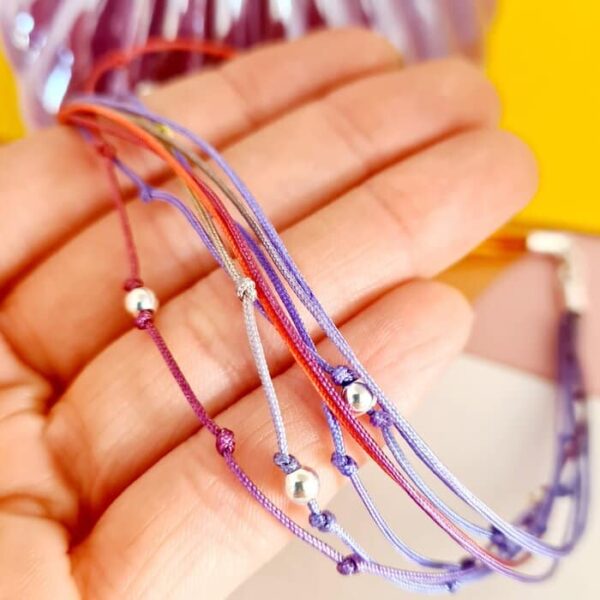 Bratara de picior – Summer Madness – Bilute de Argint 925 de 4 mm – Snur multicolor cu inchizatoare carabina