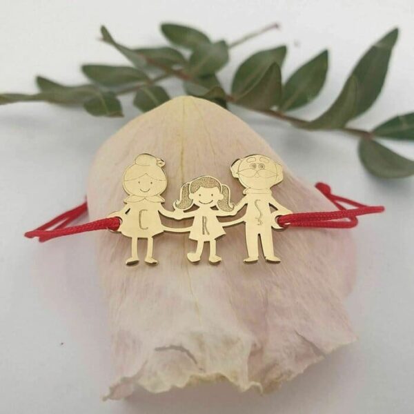 Bratara Familie – 3 Membri – Aur Galben 14K – snur reglabil