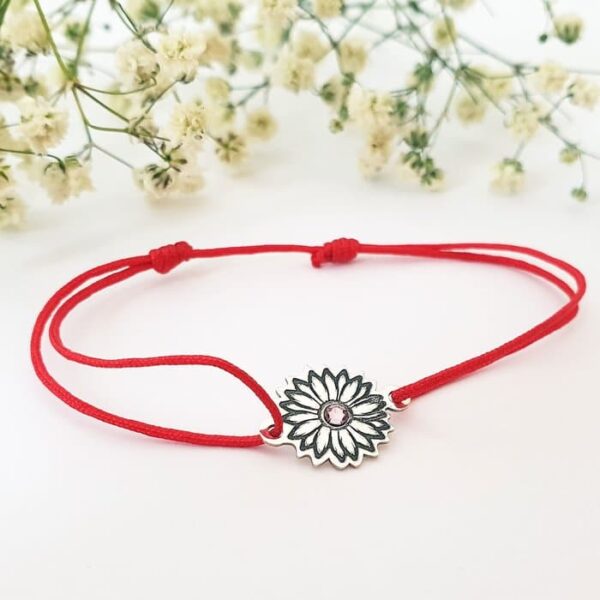 Bratara Floare cu multe petale – Argint 925 – cristal Swarovski – snur reglabil