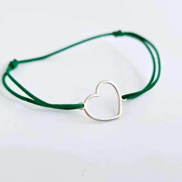 Bratara Forma Inimii – Argint 925 – snur reglabil diverse culori