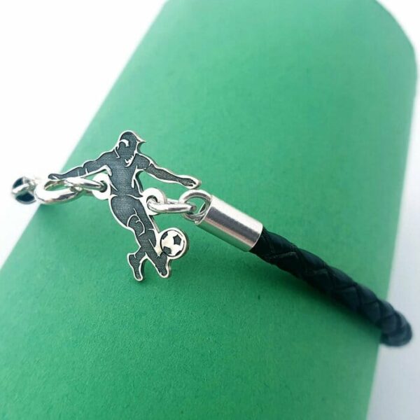 Bratara fotbalist – Argint 925 – piele impletita
