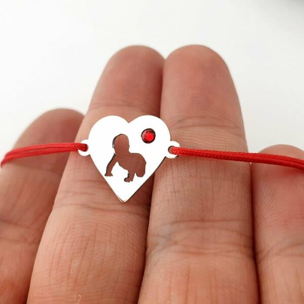 Bratara inima cu bebelus decupat – Argint 925 – Cristal Swarovski – cu snur reglabil