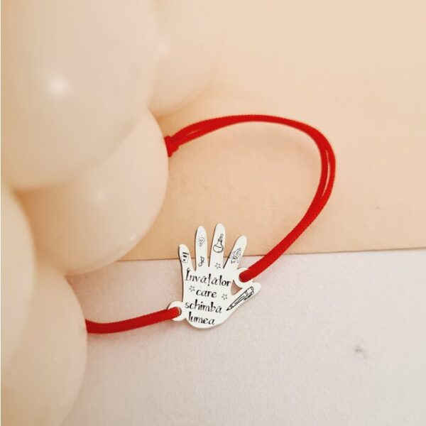 Bratara Mana premiata de Educatoare/Invatatoare – Argint 925 – Snur reglabil, diverse culori