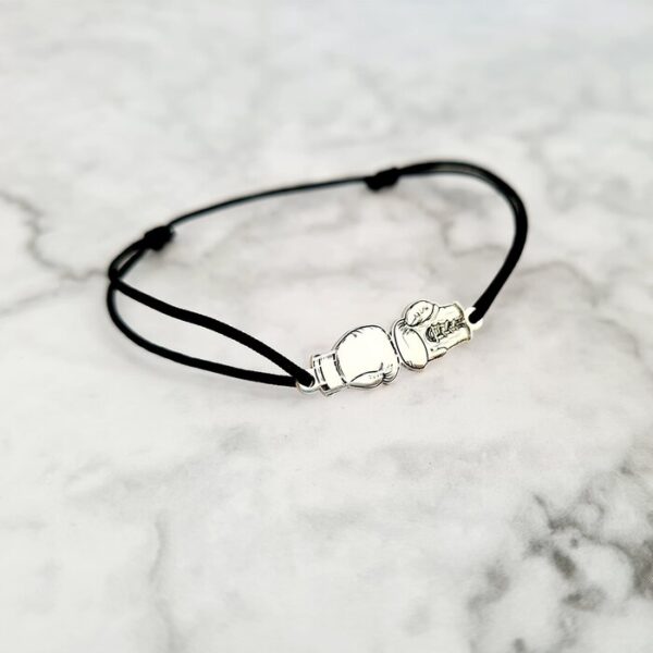 Bratara personalizata – Manusi de box – Argint 925 – Snur reglabil, diverse culori