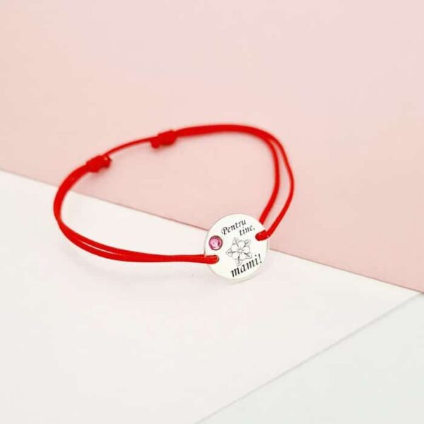 Bratara  Pentru tine mami – Argint 925 si Cristal Swarovski – Snur reglabil, diverse culori