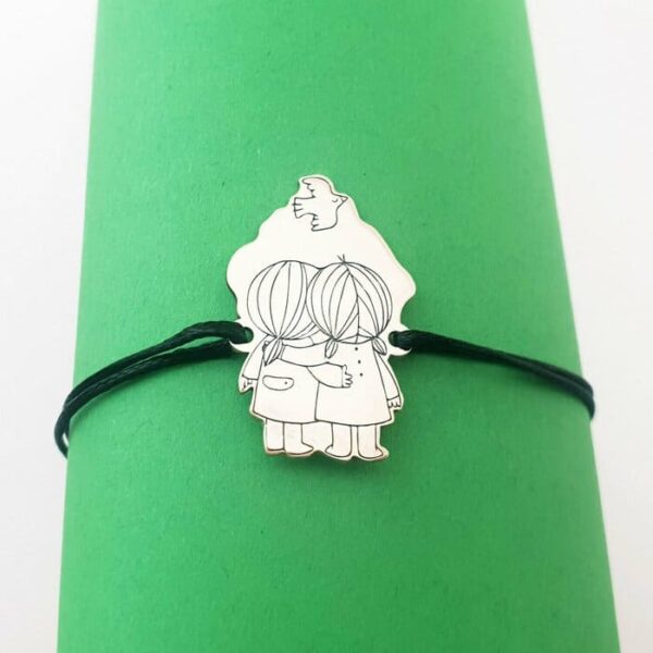 Bratara personalizata – 2 siluete – Surori – Prietene – Pasare – Argint 925 – snur reglabil