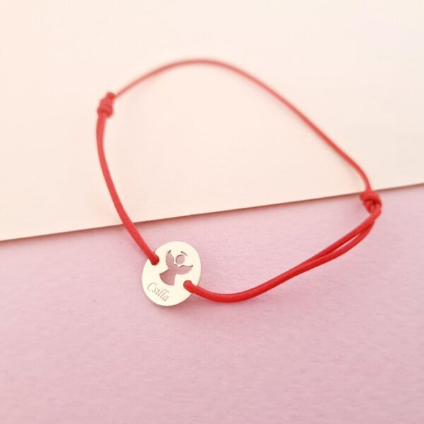 Bratara personalizata – Banut 10 mm – Inger pazitor decupat cu aripi deschise – Aur Galben 14 K – Snur reglabil