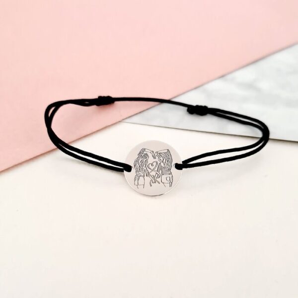 Bratara personalizata – Banut de 15 mm – Model gravat legatura surori/prietene – Argint 925 – snur reglabil