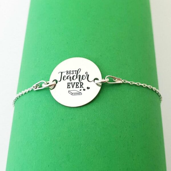 Bratara personalizata – Best Teacher – Banut de 15 mm – cu lantisor – Argint 925